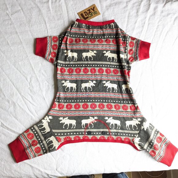 NWT LAZY ONE Dog pjs, doggy pyjamas size L moose print onsie - Picture 1 of 8